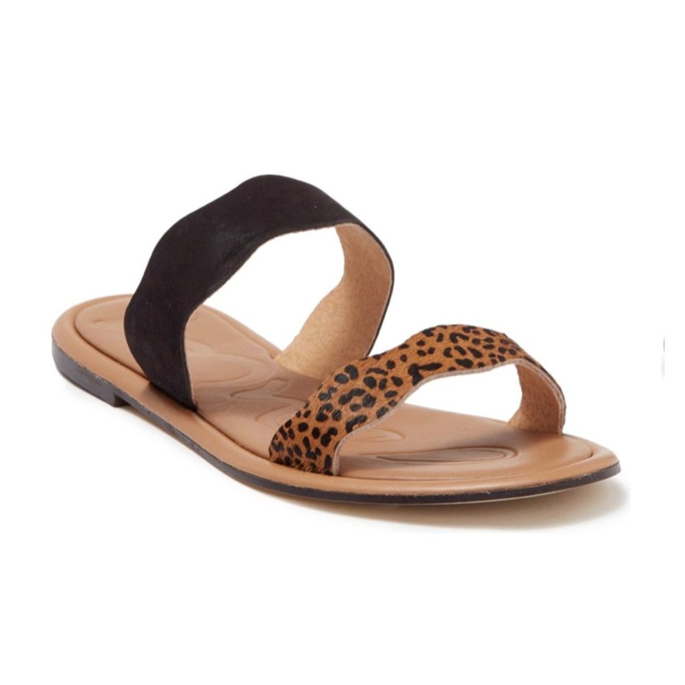NIB Joules Aimee Snakeskin Embossed Leather Slide Sandal - Size 5 - Ocelot